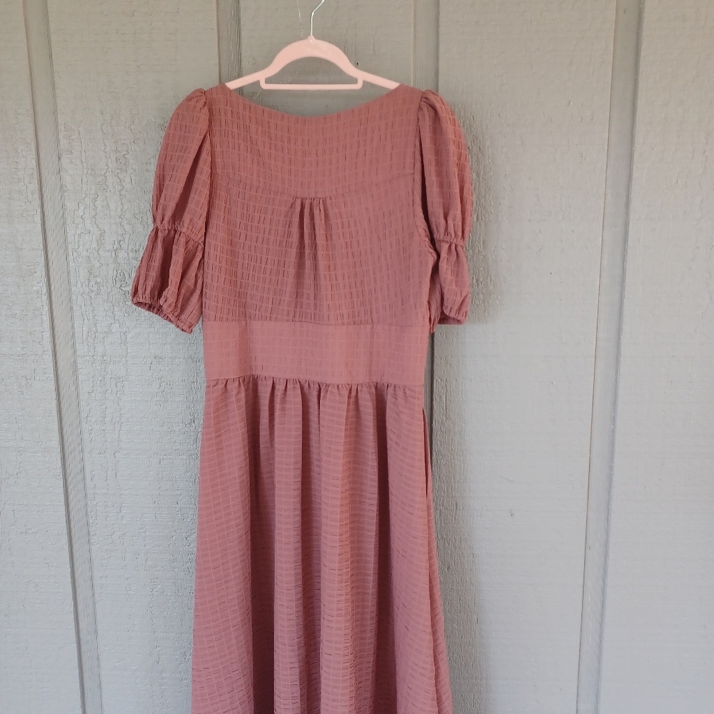 Ted Baker Angeia Midi Dress Size 3 US 8 Puff Sleeve Seersucker Feminine Defect - Picture 5 of 15